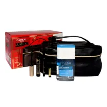 LOreal Paris Zestaw (Tusz do rz�s Mascara Voluminous Extra Black+ Eyeliner Perfect Slim + P�yn do demakija�u + kosmetyczka)