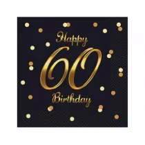 Godan Serwetki Happy 60 Birthday czarne 33 x 33 cm