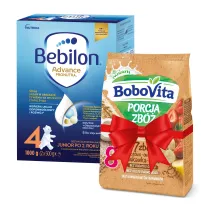 Bebilon 4 Advance Pronutra Junior Formua na bazie mleka po 2. roku ycia + BoboVita Porcja Zb Kaszka mleczna 7 zb zboowo-owsiana truskawka-banan po 8. miesicu GRATIS Zestaw 1 kg + 210 g
