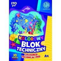Astra Blok kolorowy techniczny barwiony w masie  A4 170g 10 ark