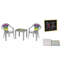 Stolik i dwa krzesa + tablica pastel szary 3Toysm