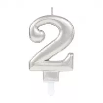 Amscan �wieczka cyferka 2 Sparkling Celebrations srebrna