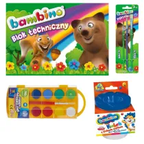 Pakiet Ma�y artysta. Blok techniczny A4 Bambino, Farby akwarelowe, P�dzelki, Kubek do p�ukania p�dzli