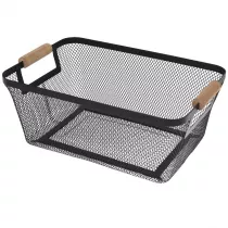 Excellent Houseware Koszyk metalowy czarny z drewnian rczk 30 x 21 x h14 cm