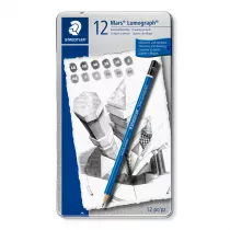 Staedtler Owki szecioktne Mars Lumograph, 6B do 4H, metalowe pudeko 12 szt.