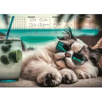 Mata na biurko z nadrukiem chillout cat