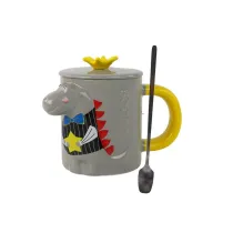 LeanToys Kubek Szary Dinozaur przykrywka 400ml