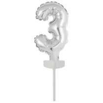 Amscan Balon foliowy mini cyfra 3 srebrna 7x12cm