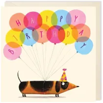 Karnet kwadrat 007 Urodziny Jamnik z balonami