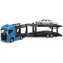 Bburago model street fire multicar carrier scania 770 s front trailer + porsche macan 1:43