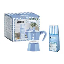 Zestaw Moka Express 3tz Bkitna + kawa Perfetto Moka Mandorla 250g