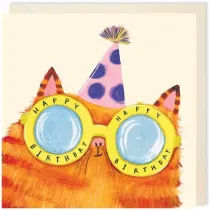 Karnet kwadrat 006 Urodziny Kot w okularach