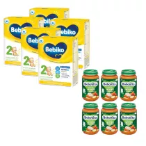 Bebiko 2 Mleko nastpne dla niemowlt powyej 6. miesica ycia + BoboVita Potrawka z indyka z warzywami po 8 miesicu Zestaw 5 x 600 g + 6 x 190 g