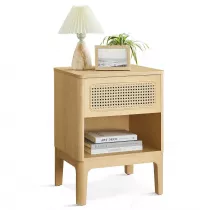 Songmics Szafka nocna z rattanow szufladk boho