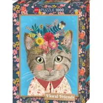 Puzzle 1000 el. Floral Friends, Kotek z kwiatami Heye