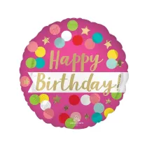 Anagram Balon foliowy Birthday pink confetti 46cm