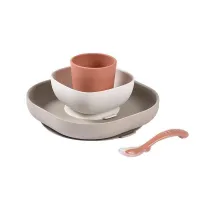 Beaba Komplet naczy z silikonu z przyssawk Terracotta