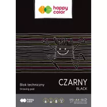 Happy Color Blok techniczny, czarny, A4, 170g, 10 arkuszy 10 kartek czarny