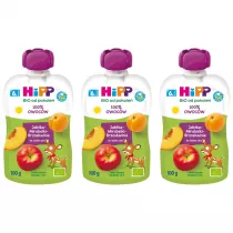Hipp Mus owocowy po 6. miesicu jabka-mirabelki-brzoskwinie zestaw 3 x 100 g Bio