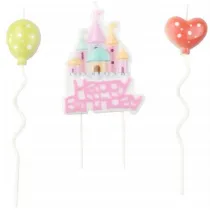 �wieczki urodzinowe zamek i balony, r�owy lub niebieski mix
