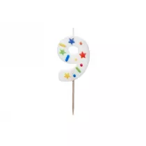 PartyDeco wieczka urodzinowa 9 biaa konfetti 5.5cm