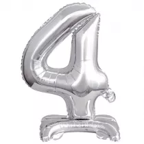 Amscan Balon foliowy mini cyfra 4 na stojaku srebrna
