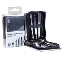Inter Vion Black Leather zestaw do manicure obcinacz + cki + pilniczek + pseta + noyczki + radeko + spychacz do skrek 7 szt.