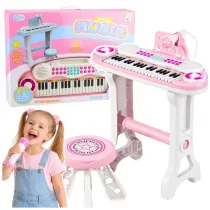LeanToys Pianinko elektroniczne + sto�ek i mikrofon r�owe