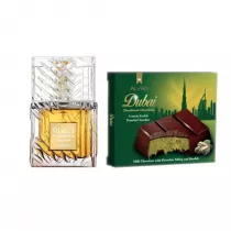 Lattafa Woda perfumowana Khamrah Qahwa + Alyan Dubajska Czekolada Mleczna z Nadzieniem Pistacjowym i Kunaf Zestaw 100 ml + 100 g