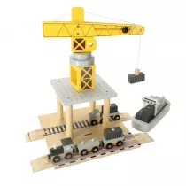 Dwig drewniany uraw port morski + statek auta