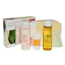 Clarins Zestaw Mleczko do demakijau Velvet + Hydrating Toning Lotion + Comfort Peeling + Kosmetyczka