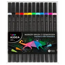 Derform Markery Brush z cienkopisem 12 kolorw KIDEA