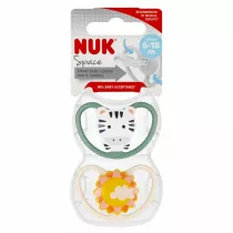 Nuk Smoczek uspokajajcy silikonowy 6-18m Space Zebra 10736931 2 szt.