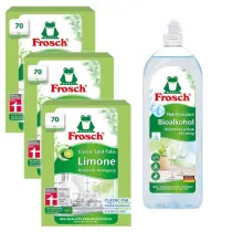 Frosch Tabletki do zmywarek Classic limonkowe + Nab�yszczacz na bazie Bioalkoholu Zestaw 3 x 70 szt. + 750 ml