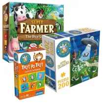 Pakiet: Superfarmer. The Dice Game, Trzy po trzy. Zwierz�ta Superfarmera, Puzzle 200 el. Superfarmer
