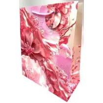 Fresh Torebka ozdobna matowa r�owe kwiaty 26x32x12cm