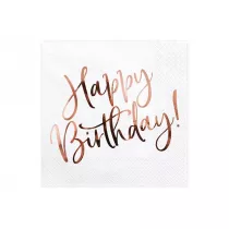 PartyDeco Serwetki Happy Birthday bia�e 33x33 cm