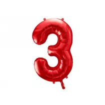 PartyDeco Balon foliowy 3 czerwony 86cm