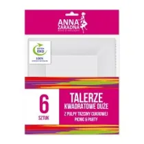 Anna Zaradna Talerze z trzciny cukrowej due kwadratowe 26x26 cm Picnic&party 6 szt.