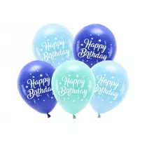 PartyDeco Balony Eco Happy Birthday niebieski 26cm