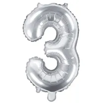 PartyDeco Balon foliowy Cyfra "3", 35cm, srebrny