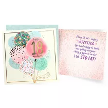 Kukartka Karnet QR-013 Urodziny 18  osiemnastka, cyfry, balony r�owe
