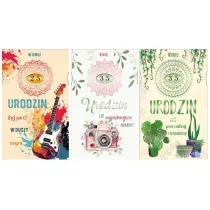 Karnet Urodziny z przesuwn� cyfr�, metalizowany mix