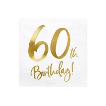 PartyDeco Serwetki 60th Birthday bia�e 33x33cm