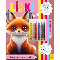 Kolorowanka z kredkami. Kolorowe zwierzaki. Liski