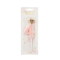 PartyDeco �wieczka urodzinowa 4 jasny r�owy 9.5cm