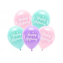 PartyDeco Balony Eco Happy Birthday r�owy 26cm