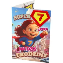 Yeku Karnet Urodziny 7 dziewczynka - Superbohaterka