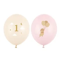 PartyDeco Balony Myszki z cyferk� 1 Pale Pink 30cm