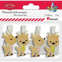 Titanum Klamerki drewniane z dekorem renifer 4 szt.